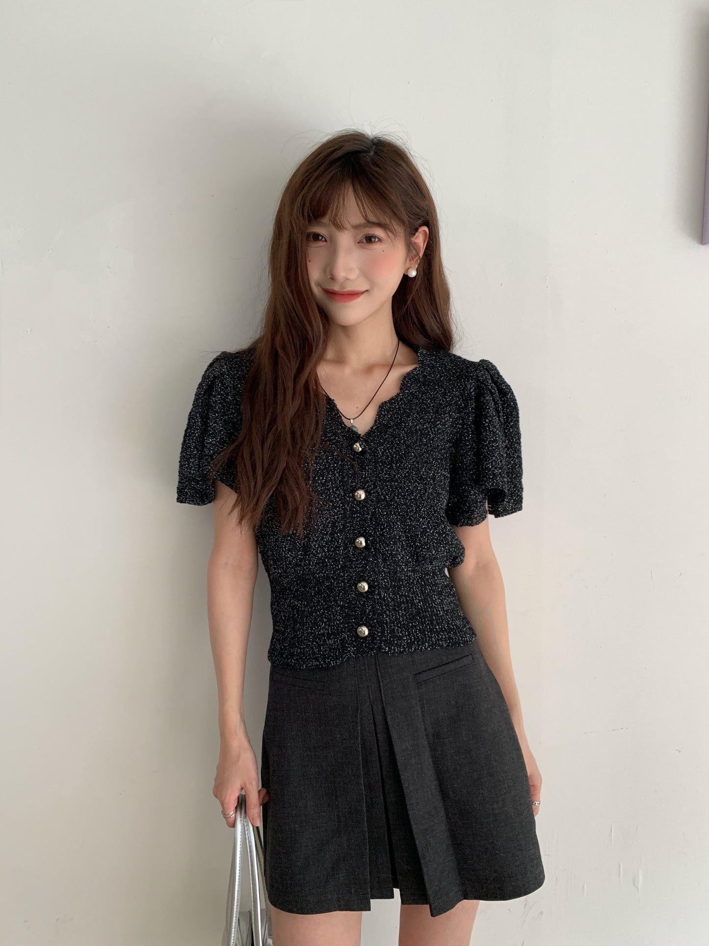 Sevyn Sweetheart Neckline Knit Cardigan Top - blue / black
