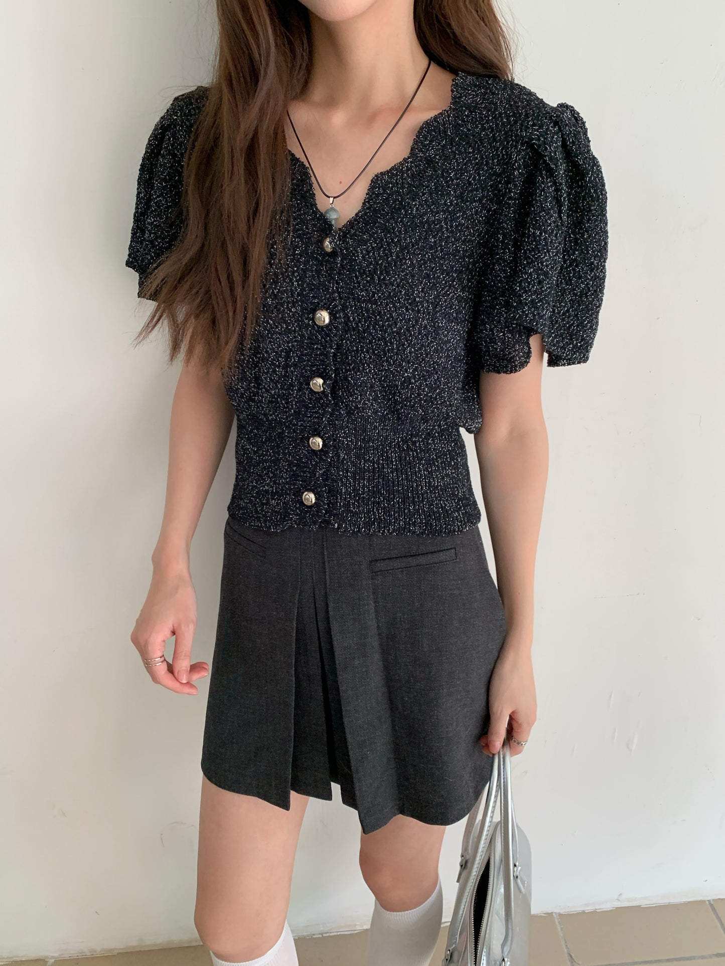 Sevyn Sweetheart Neckline Knit Cardigan Top - blue / black