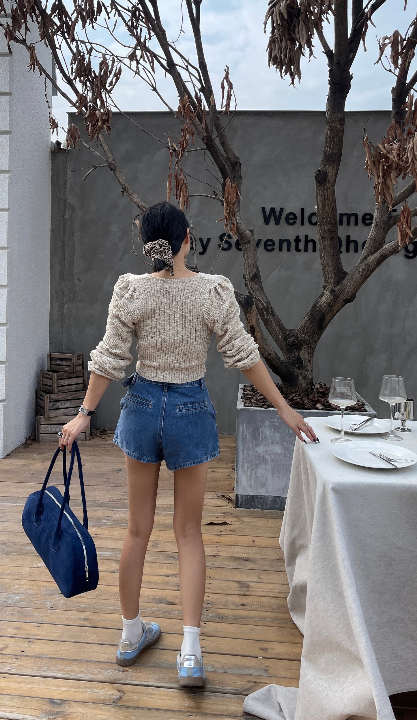 Sacha Denim Asymmetrical Buckle Mini Skort