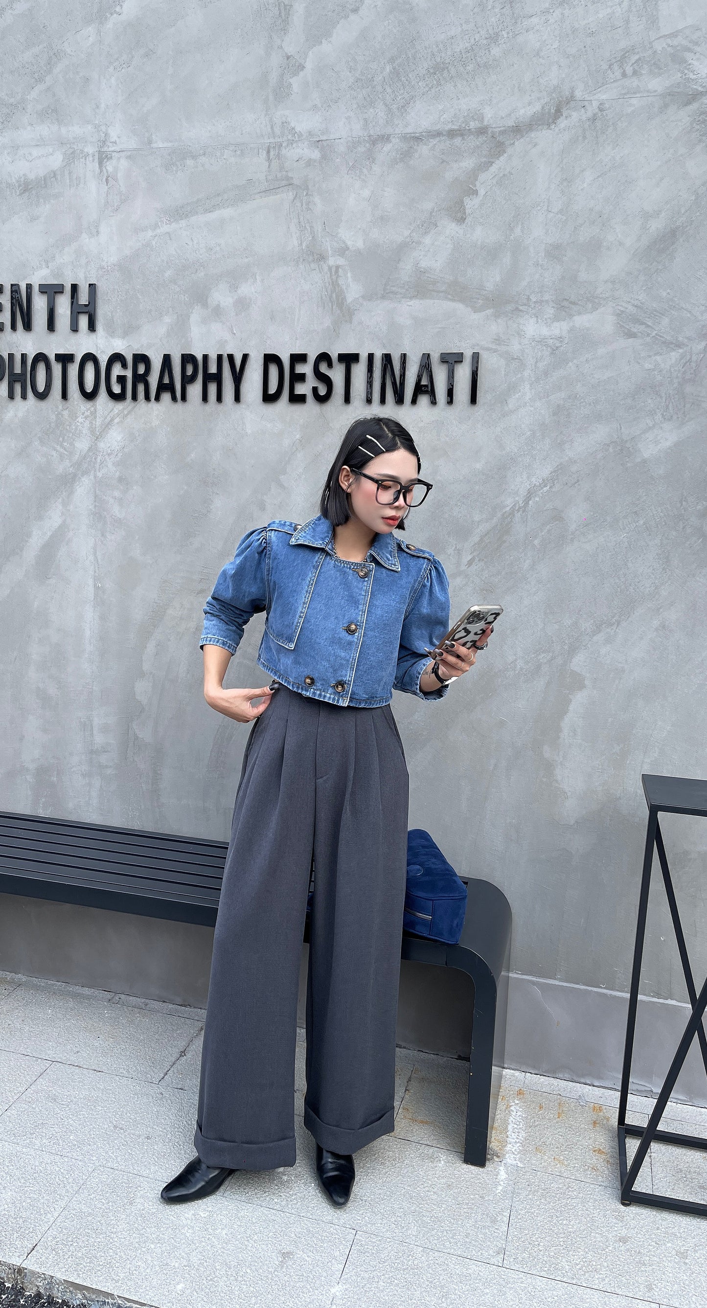 Sazz Cropped Denim Trench Jacket Womenswear Casual