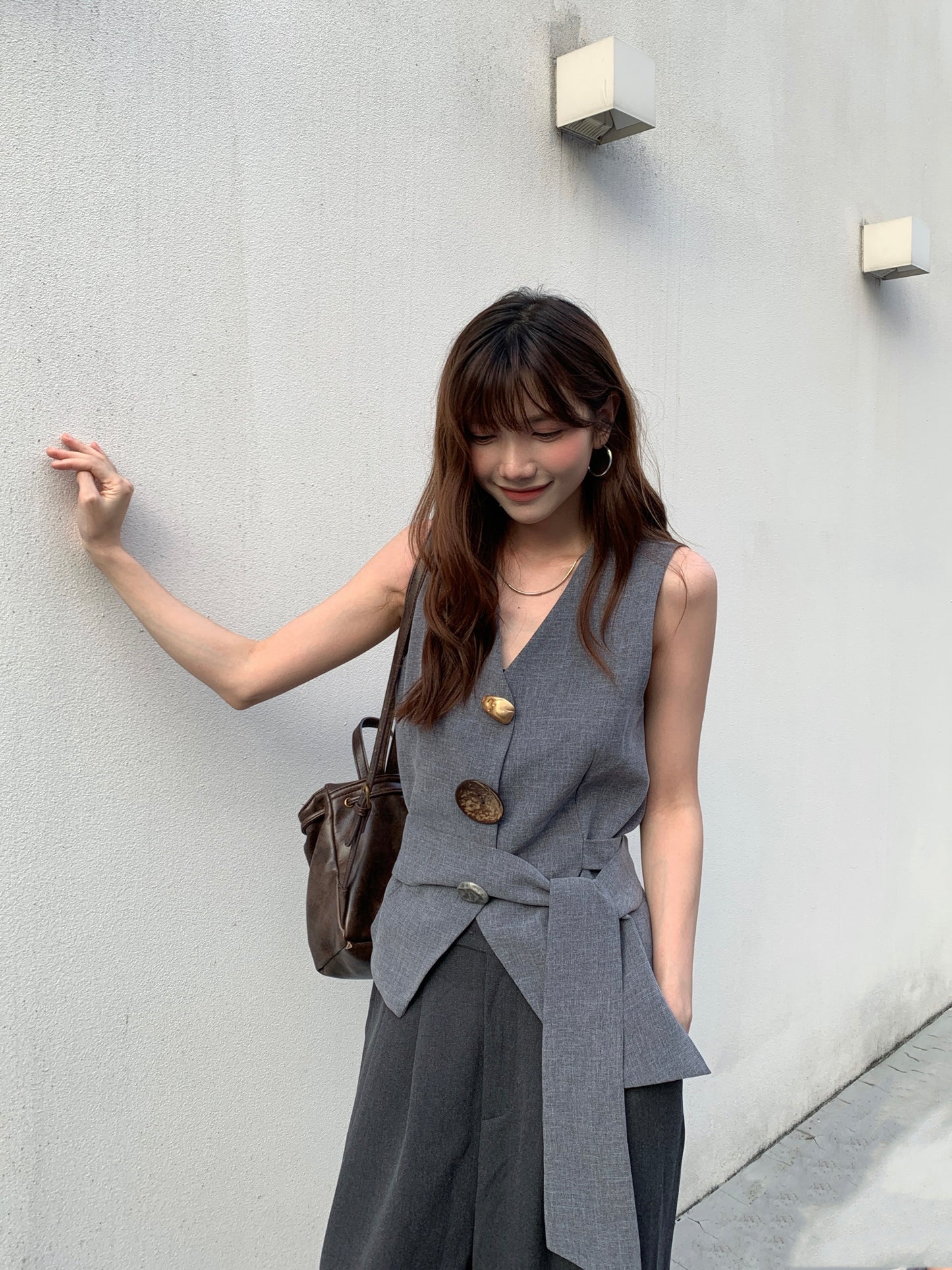 Ferrah Charm Button Down Vest - Blue / Khakis