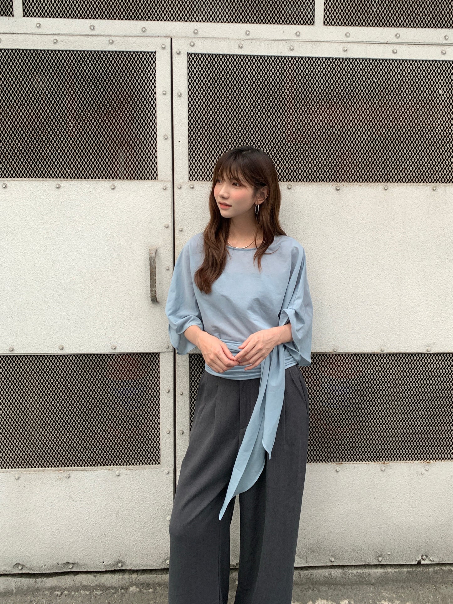 Fallon Plain Top Wrap Around Relaxed Blouse - Dolman Sleeves Soft Fabric Back Cutout Design Minimalist Contemporary Casual Chic