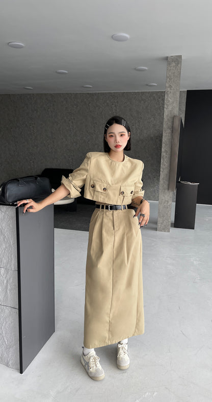 Semaine Modern Trench Midi Skirt Set - Khakis