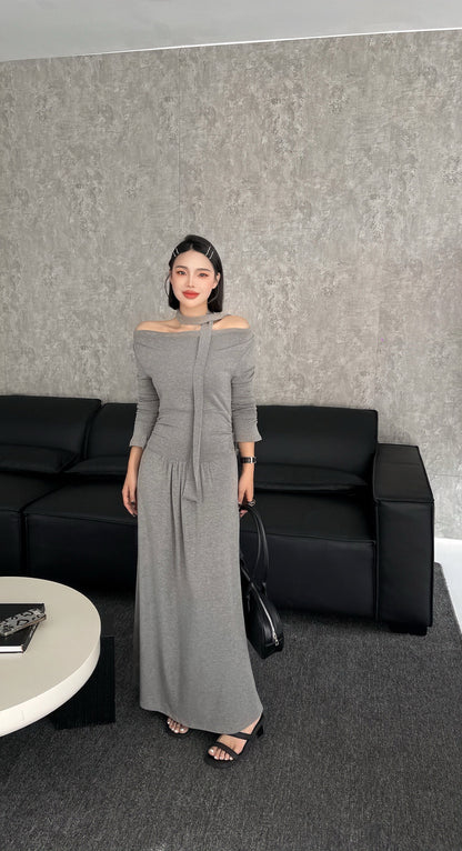Sable Off Shoulder Cotton Dress - Black / Grey
