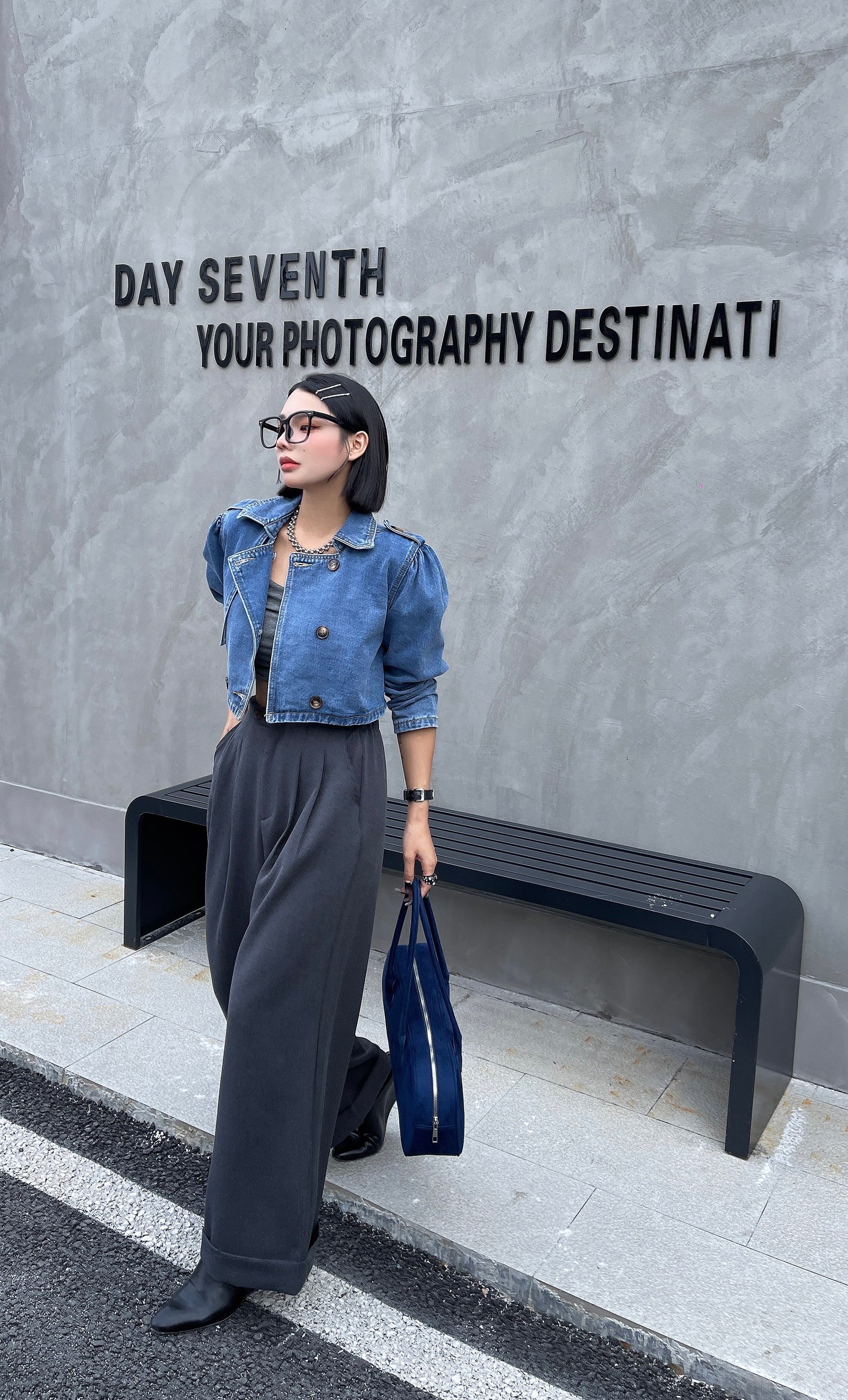Sazz Cropped Denim  Trench Jacket Womenswear Casual
