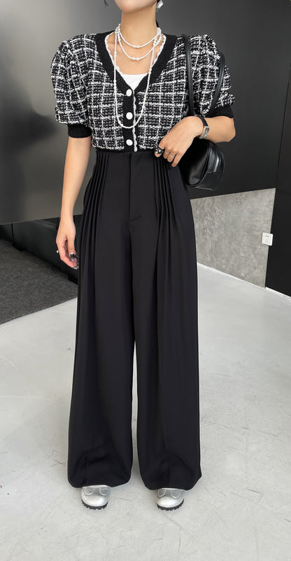 Seeky Tailored High Waisted Flair Long Pant - Black Fabric Fit
