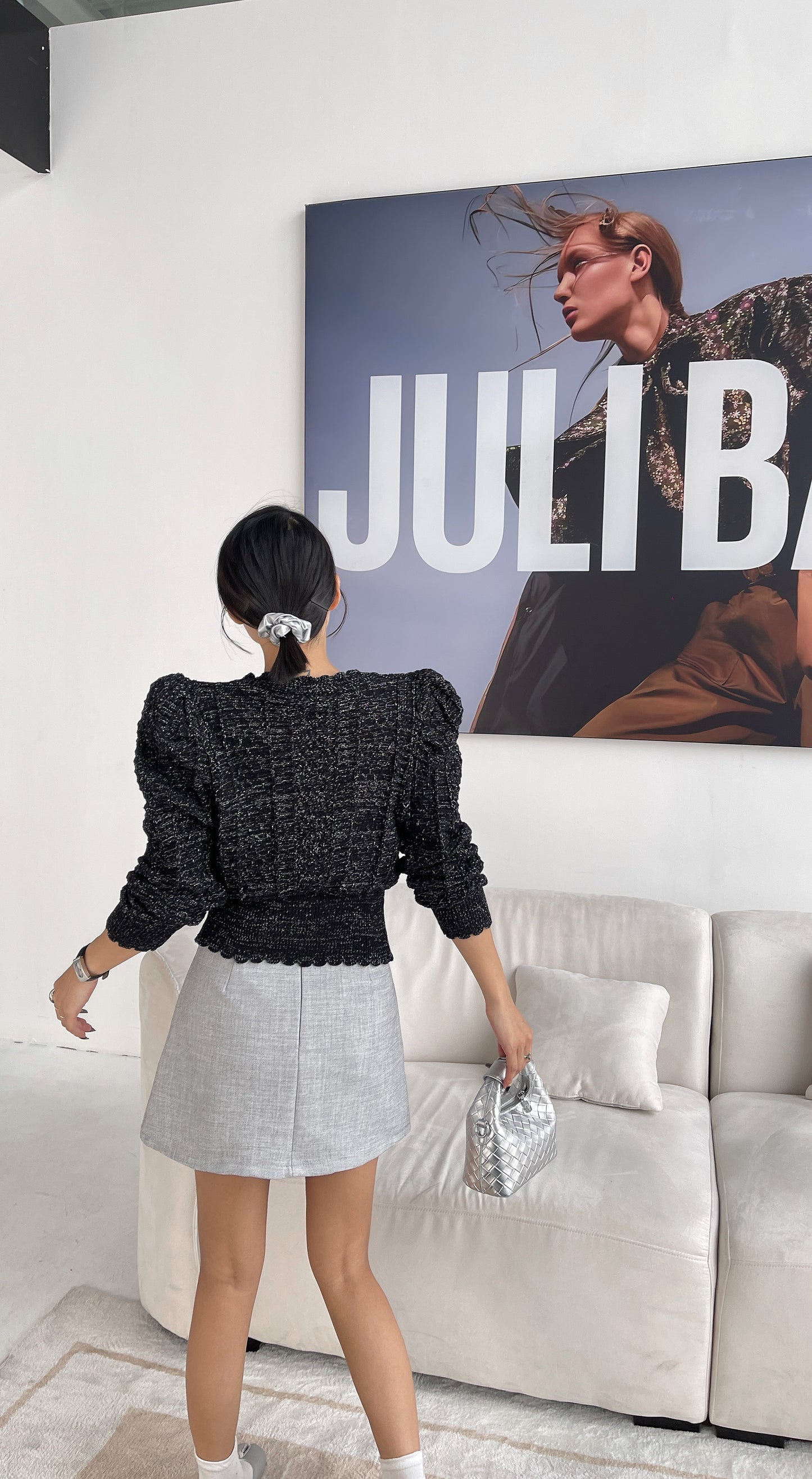 Sabiny Long Sleeve Thin Knit Glitter  Cardigan Top - Black