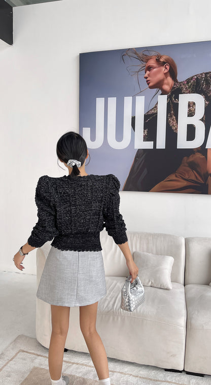 Sabiny Long Sleeve Thin Knit Glitter  Cardigan Top - Black