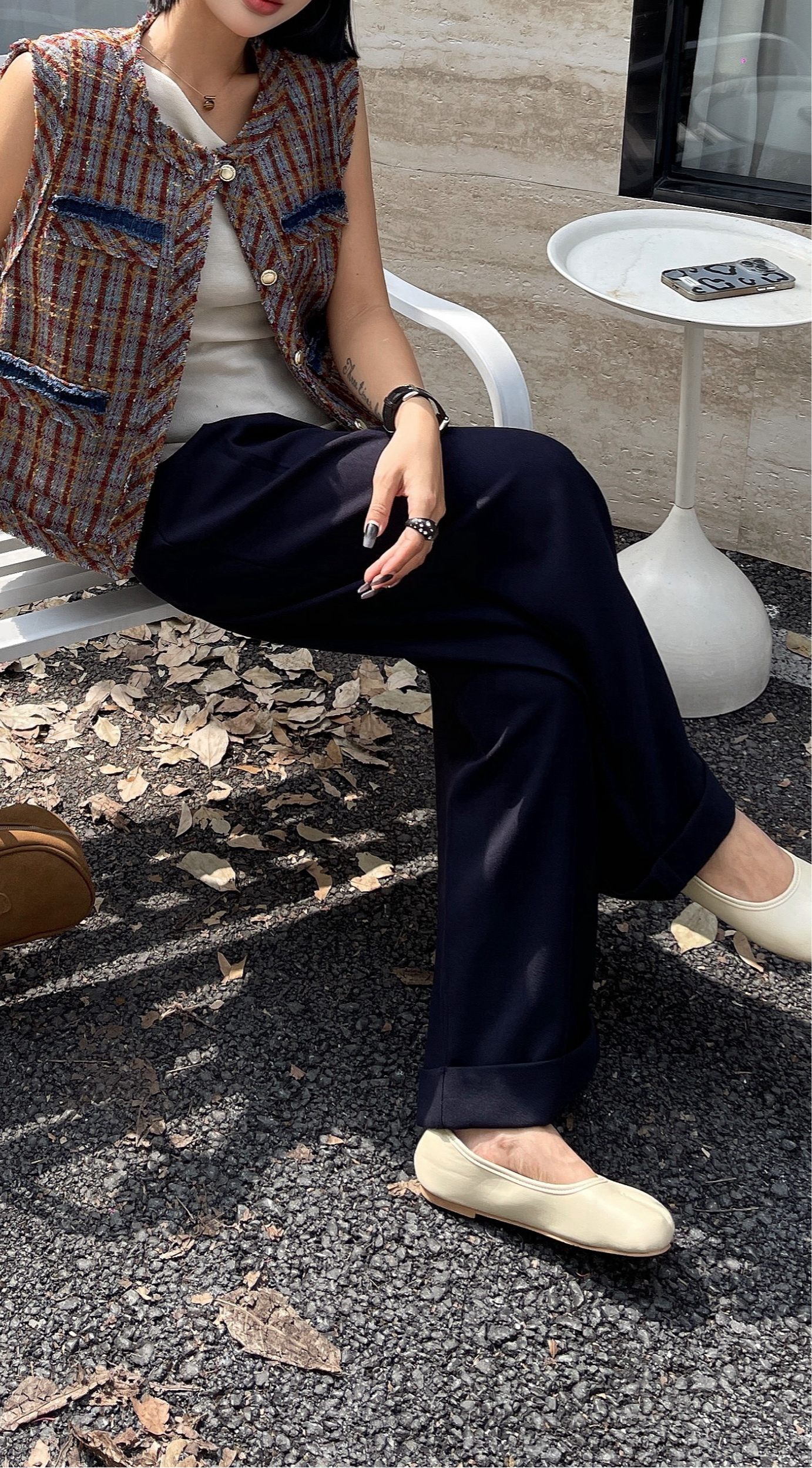 Scoot High-Waisted Wide-Leg Pant - Grey / Navy Blue
