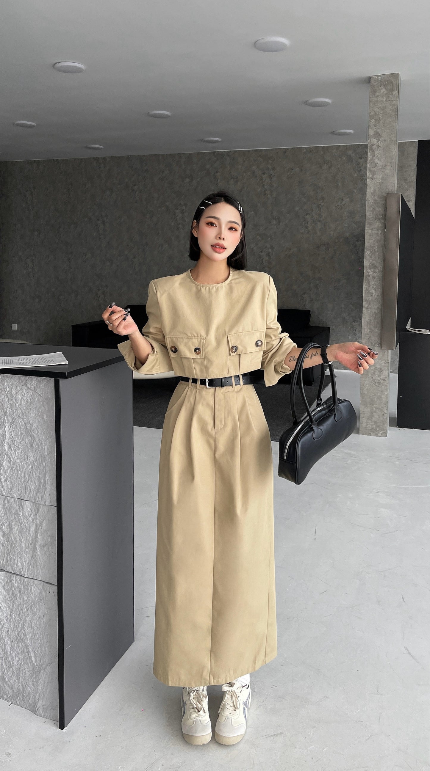 Semaine Modern Trench Midi Skirt Set - Khakis