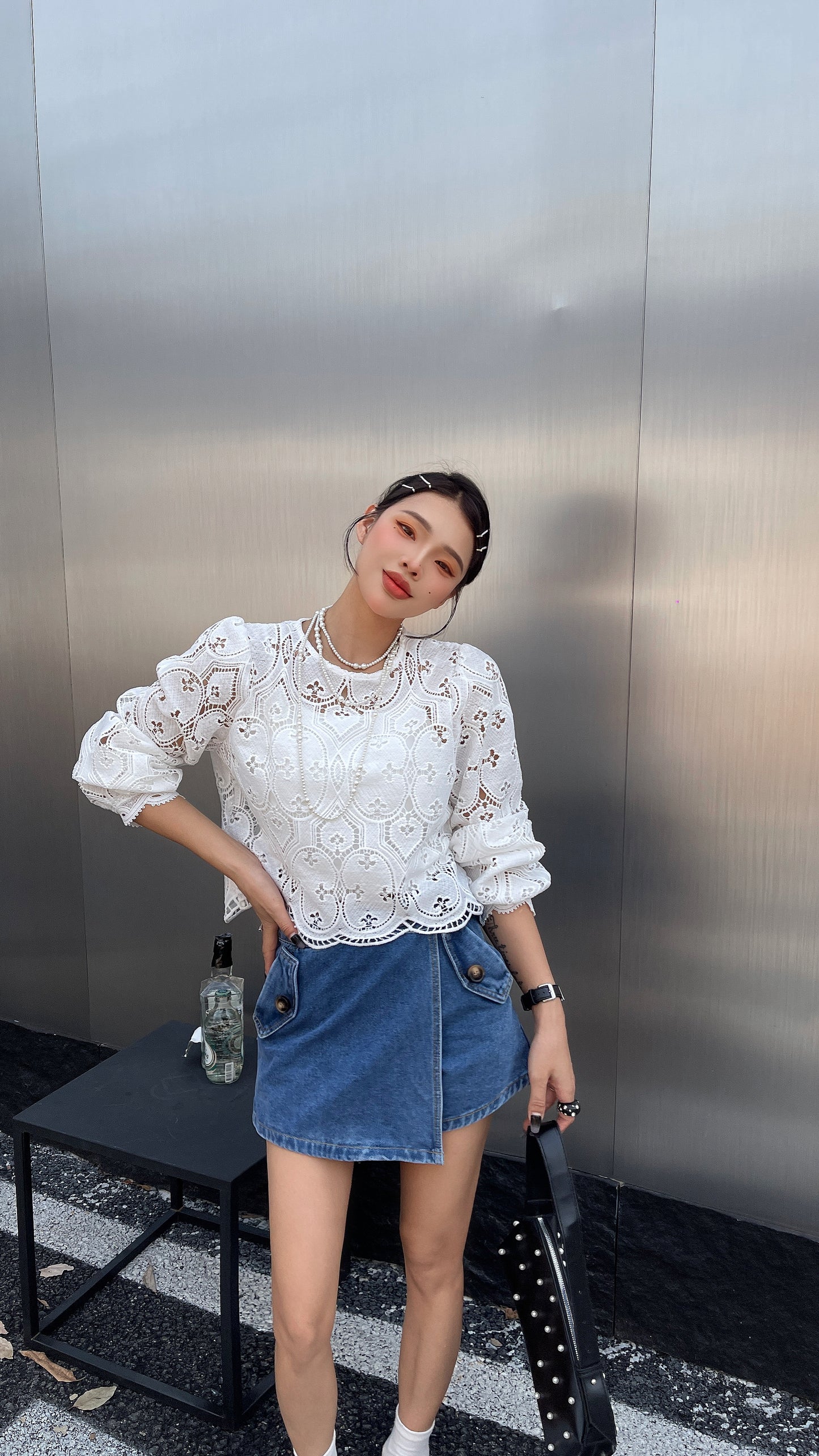 Sandy Korean Lace Elegance 2 Style Top - White Chic Outfit