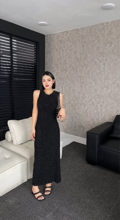 Sadler Sleeveless Textured Glitter Midi Dress - Black / Ivory