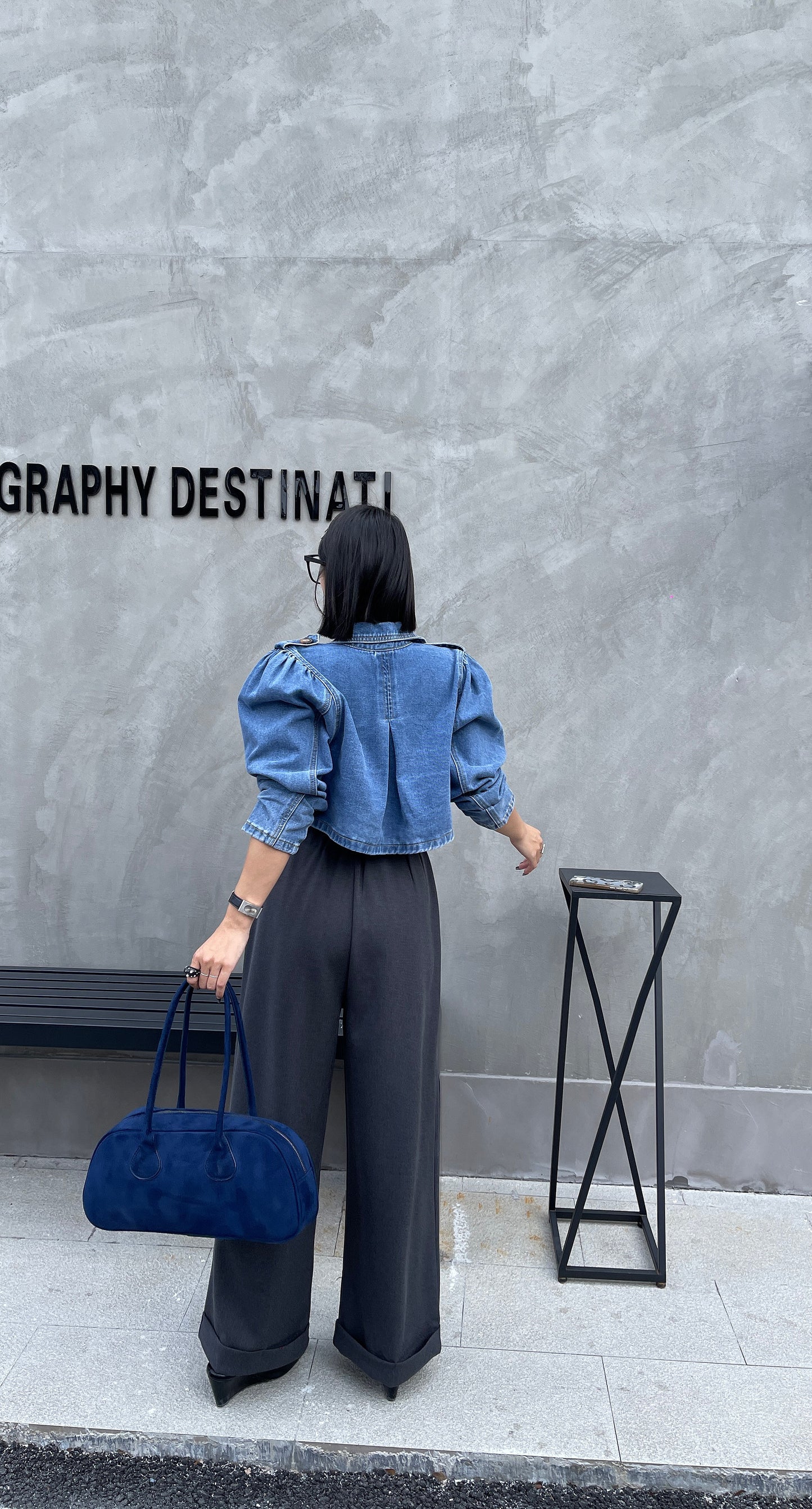 Scoot High-Waisted Wide-Leg Pant - Grey / Navy Blue