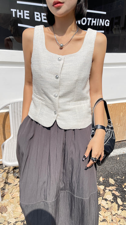 Sabri Structured Button Down Vest Top - White/ Grey