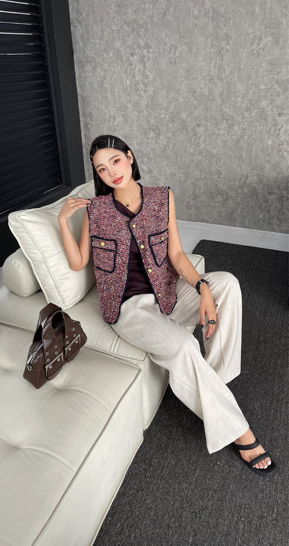 Sean Chic Tweed Charm Vest - Burgundy Casual Womenswear