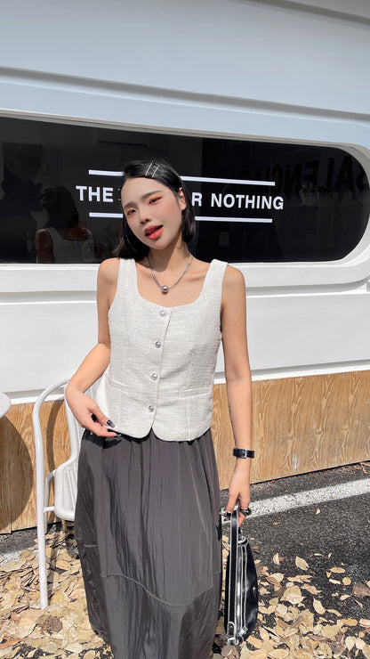 Sabri Structured Button Down Vest Top - White/ Grey