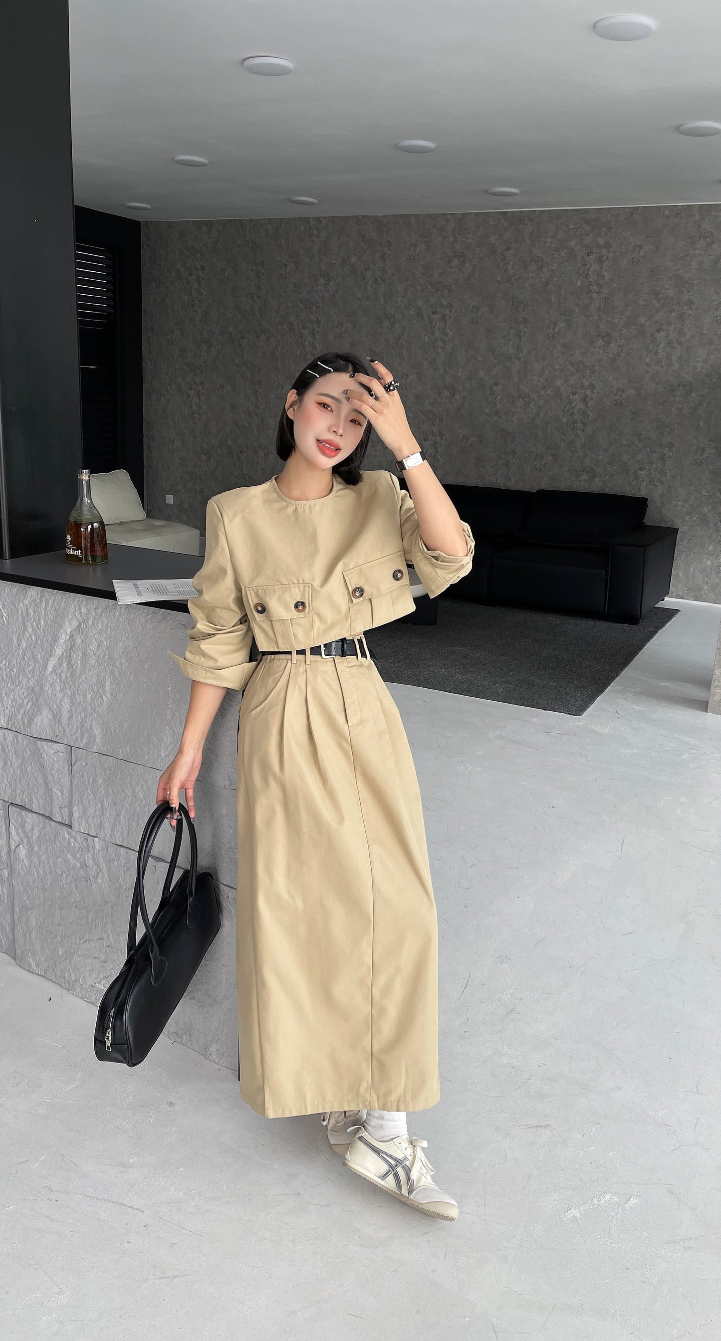 Semaine Modern Trench Midi Skirt Set - Khakis