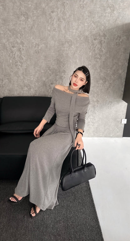 Sable Off Shoulder Cotton Dress - Black / Grey