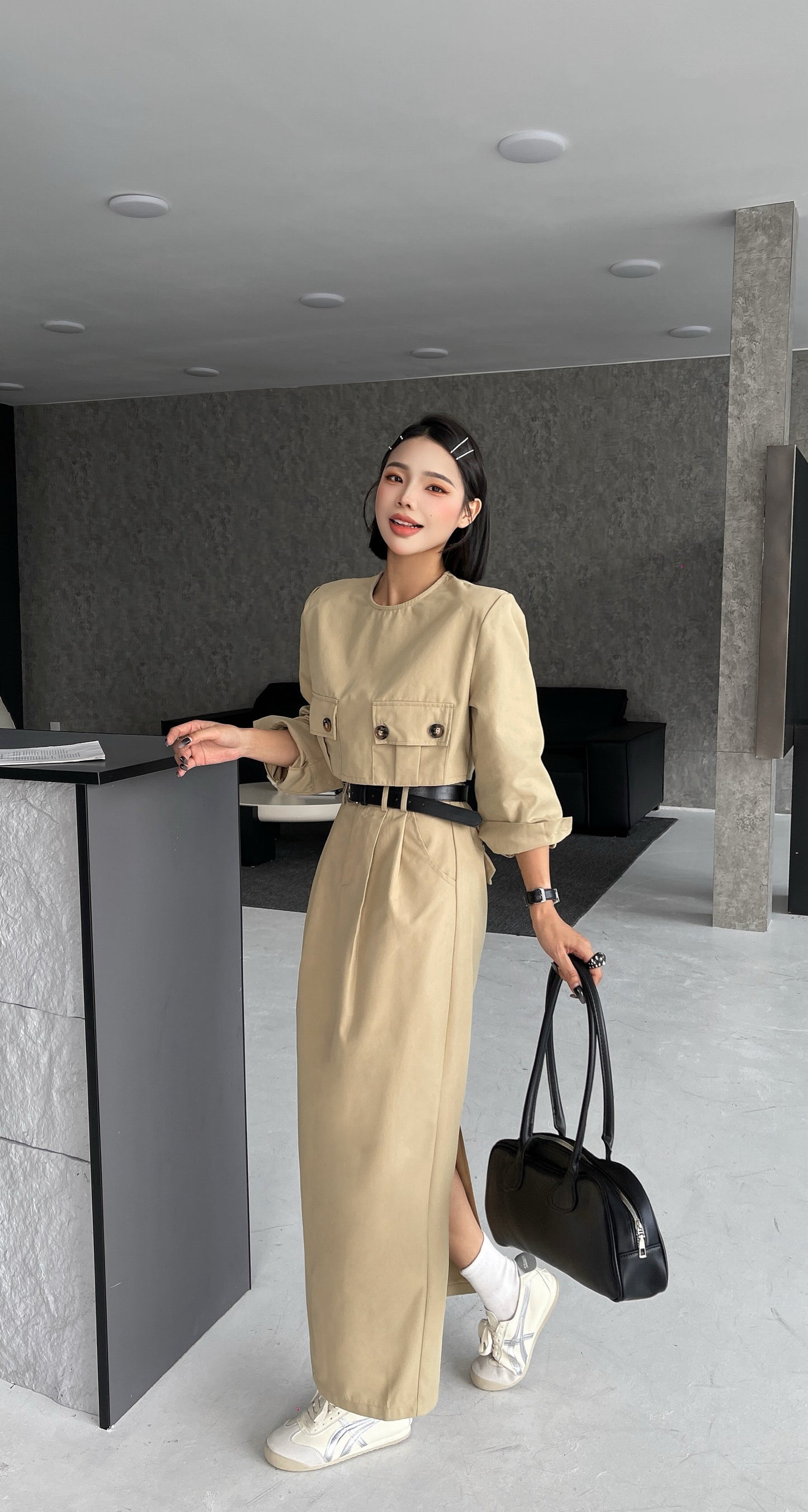Semaine Modern Trench Midi Skirt Set - Khakis