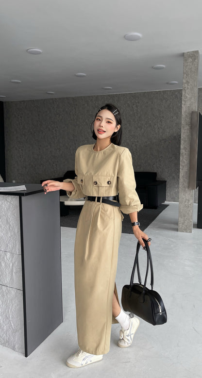 Semaine Modern Trench Midi Skirt Set - Khakis