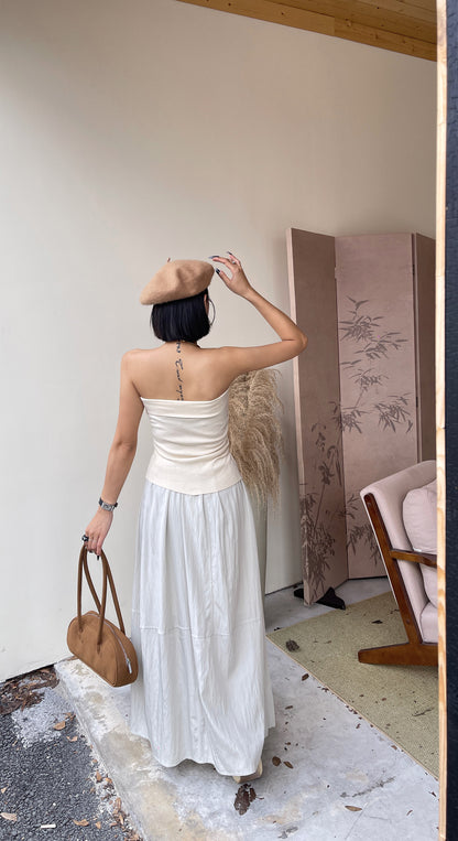Sanya Asymmetrical Tube Chic Top - Cream / Black