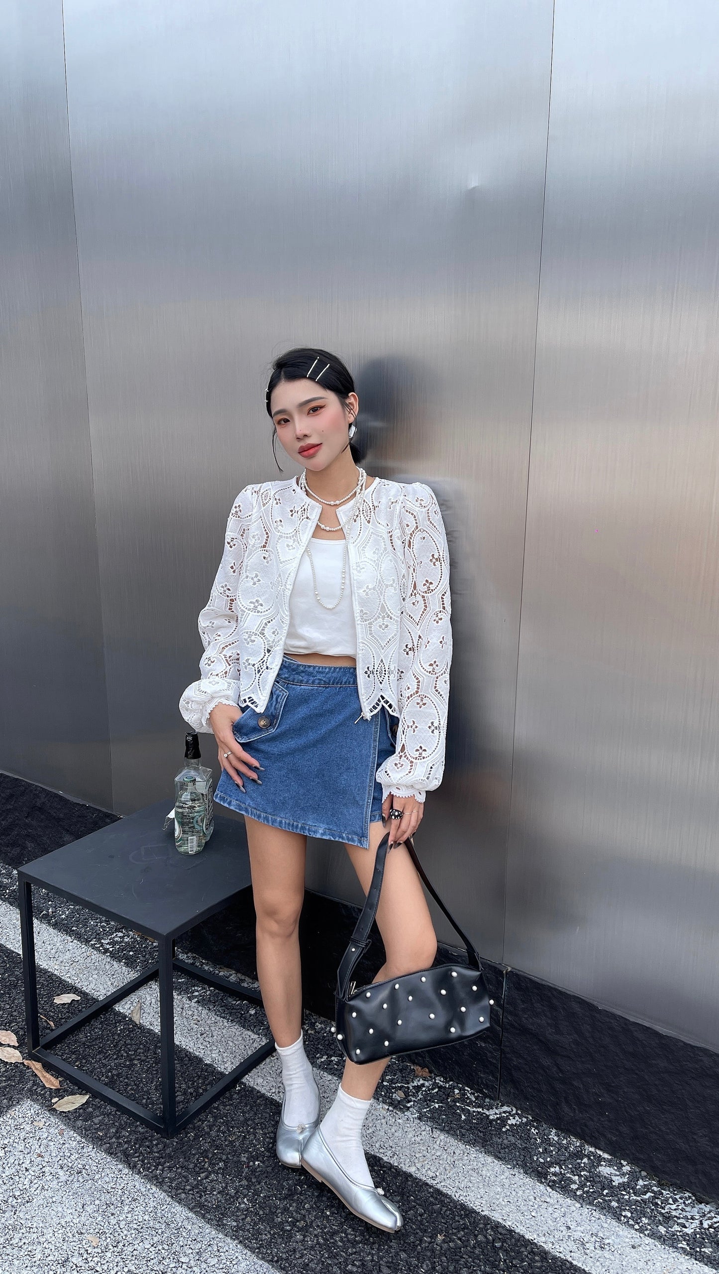 Sandy Korean Lace Elegance 2 Style Top - White Chic Outfit