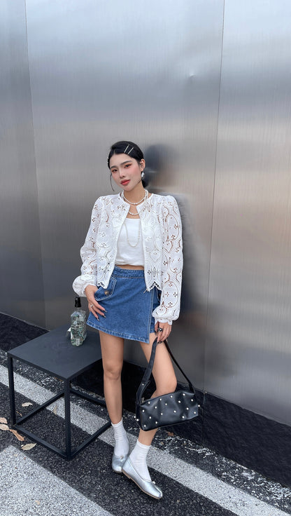 Sandy Korean Lace Elegance 2 Style Top - White Chic Outfit