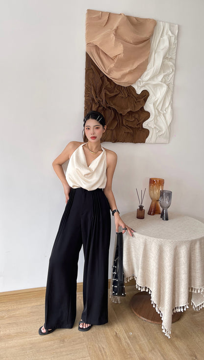 Seeky Tailored High Waisted Flair Long Pant - Black Fabric Fit