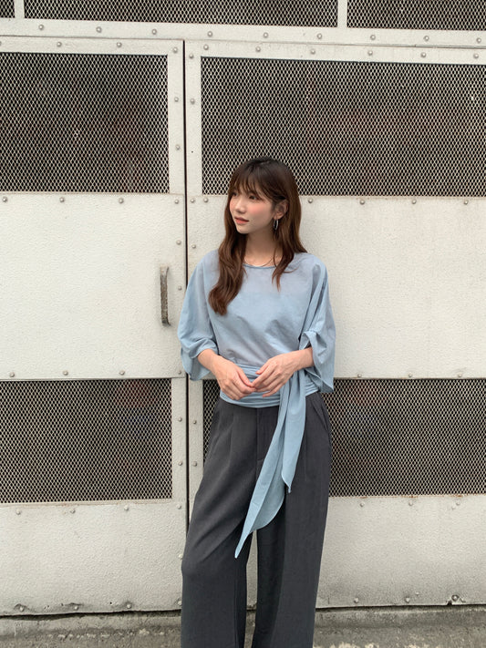 Fallon Plain Top Wrap Around Relaxed Blouse - Dolman Sleeves Soft Fabric Back Cutout Design Minimalist Contemporary Casual Chic
