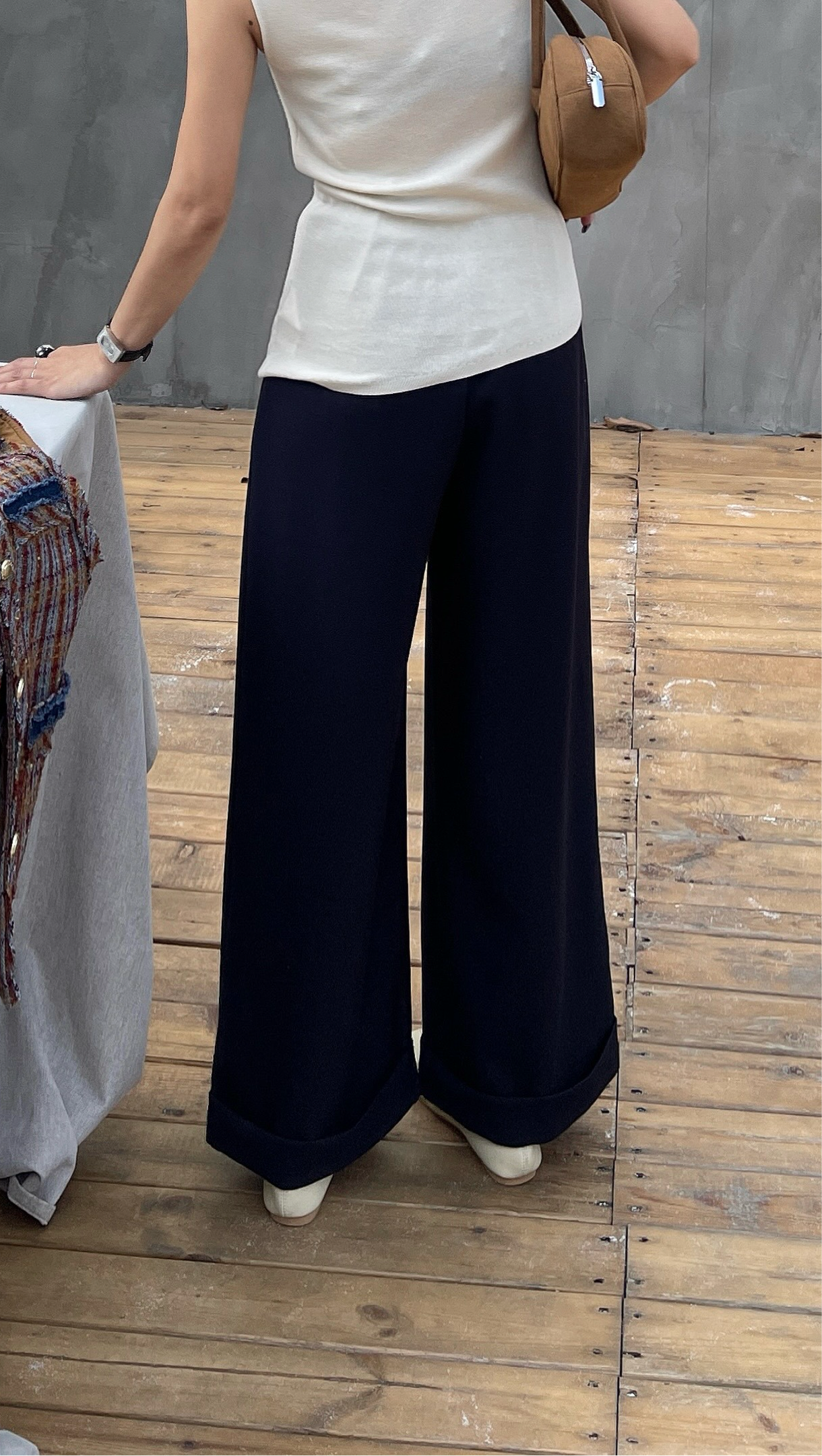 Scoot High-Waisted Wide-Leg Pant - Grey / Navy Blue