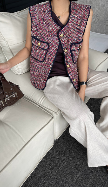 Sean Chic Tweed Charm Vest - Burgundy Casual Womenswear