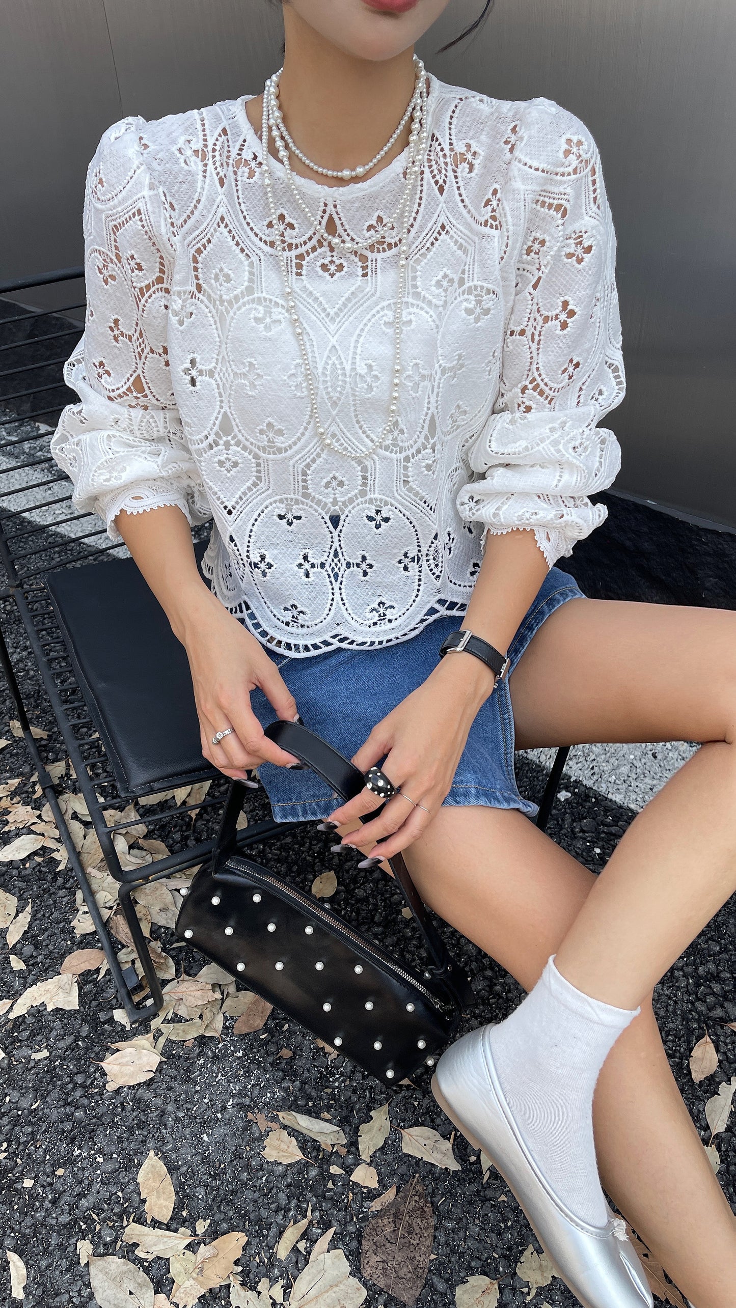 Sandy Korean Lace Elegance 2 Style Top - White Chic Outfit