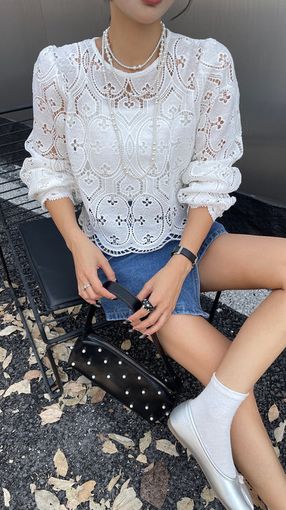 Sandy Korean Lace Elegance 2 Style Top - White Chic Outfit