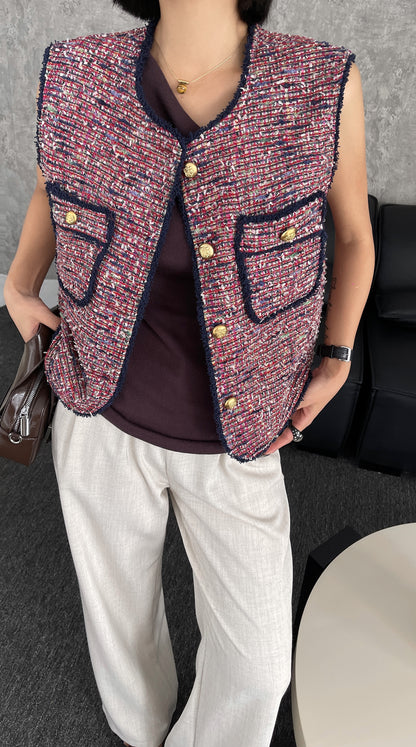 Sean Chic Tweed Charm Vest - Burgundy Casual Womenswear