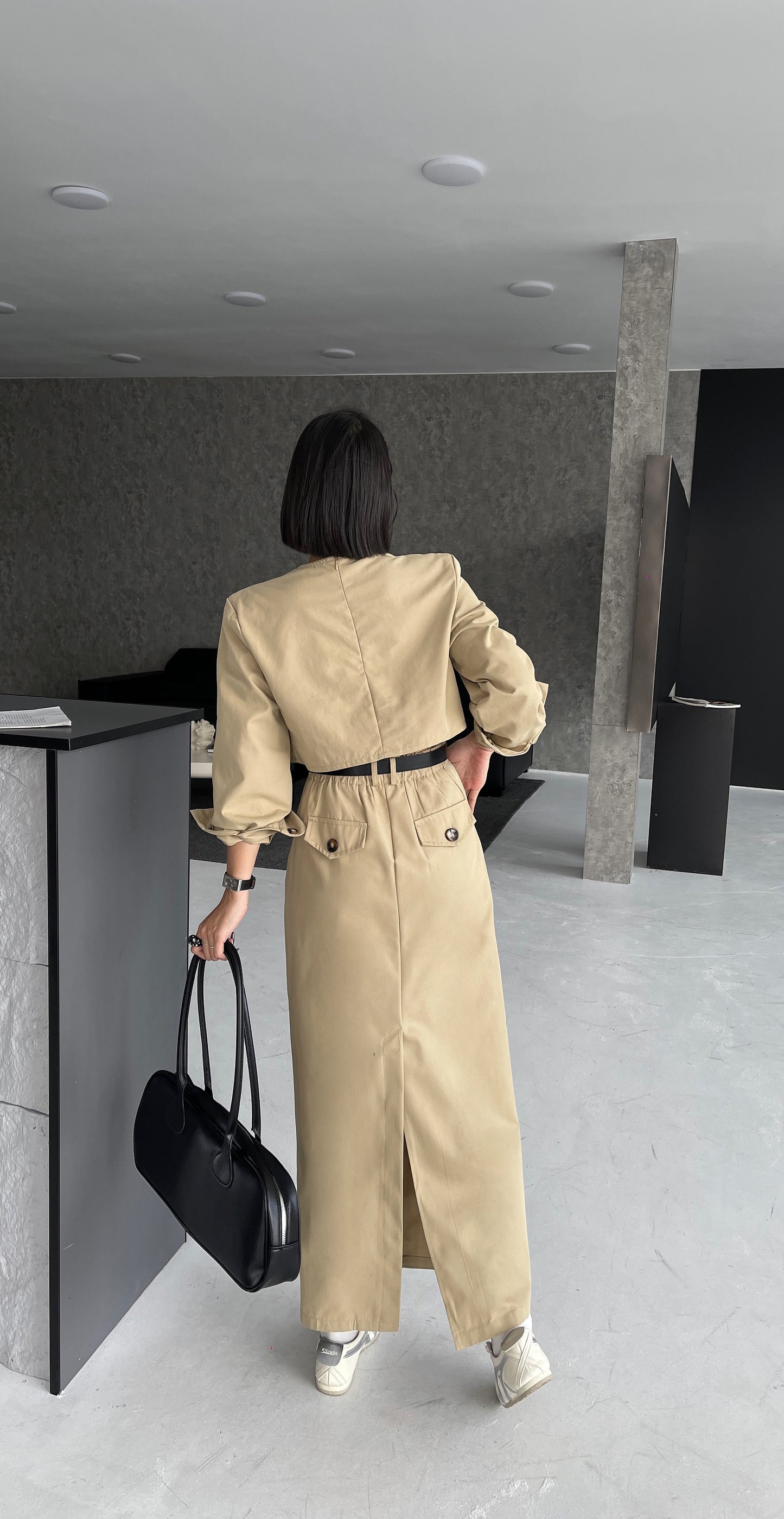 Semaine Modern Trench Midi Skirt Set - Khakis