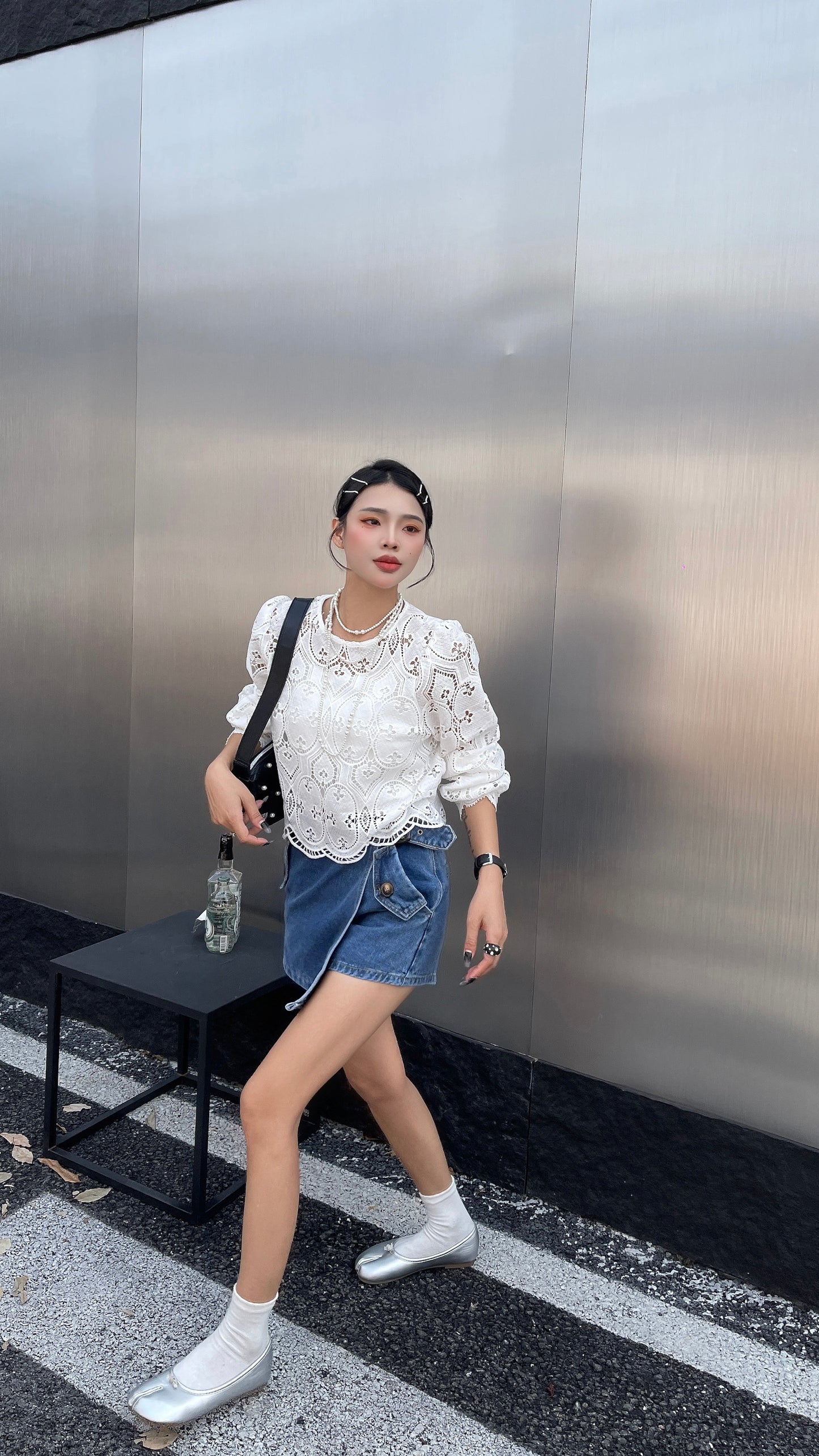 Sandy Korean Lace Elegance 2 Style Top - White Chic Outfit