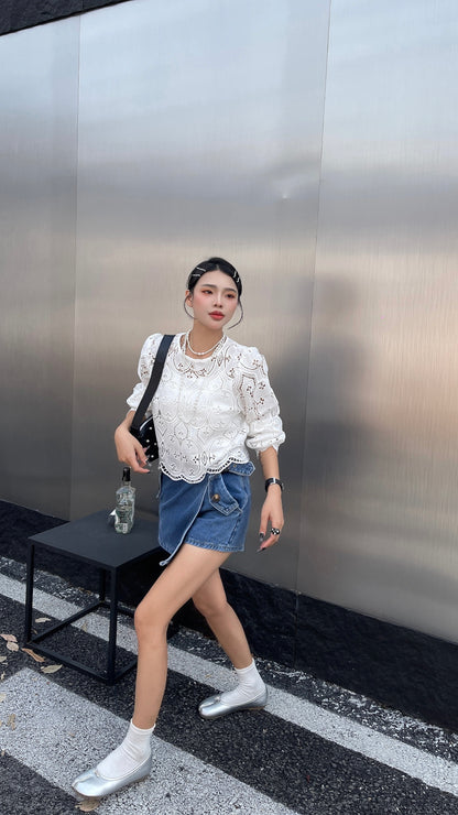 Sandy Korean Lace Elegance 2 Style Top - White Chic Outfit