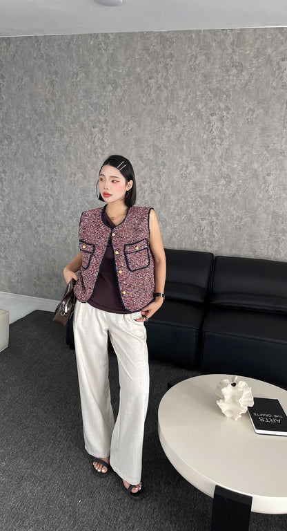 Sean Chic Tweed Charm Vest - Burgundy Casual Womenswear