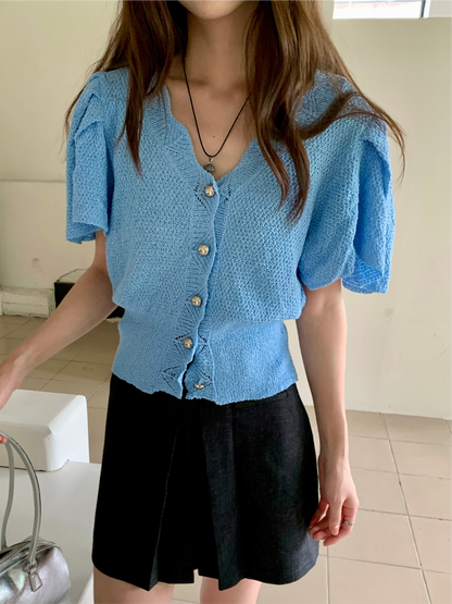Sevyn Sweetheart Neckline Knit Cardigan Top - blue / black